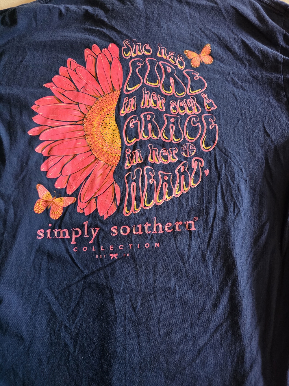 Simply Southern Navy Tee with Pink Sunflower Graphic